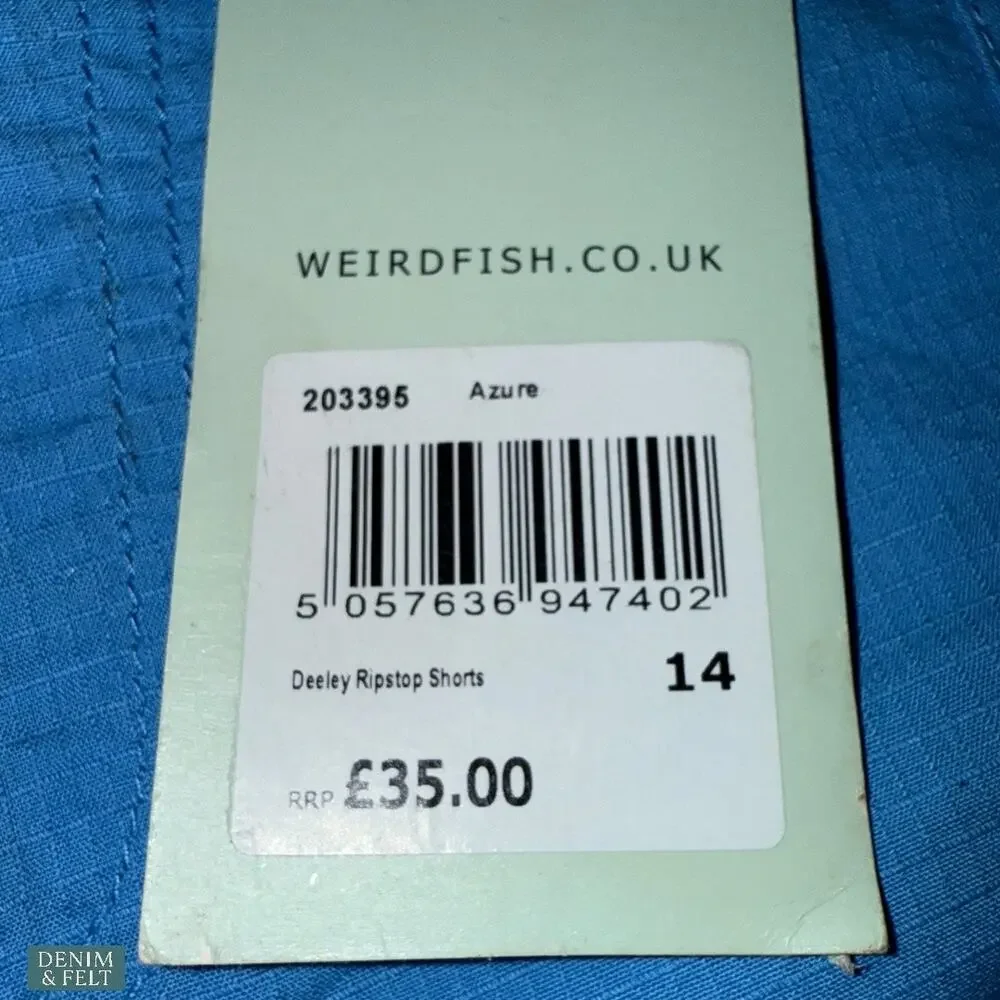 Weird Fish Azure Blue Deeley‎ Ripstop 100% Cotton Outdoor Shorts Size 14 NEW~NWT